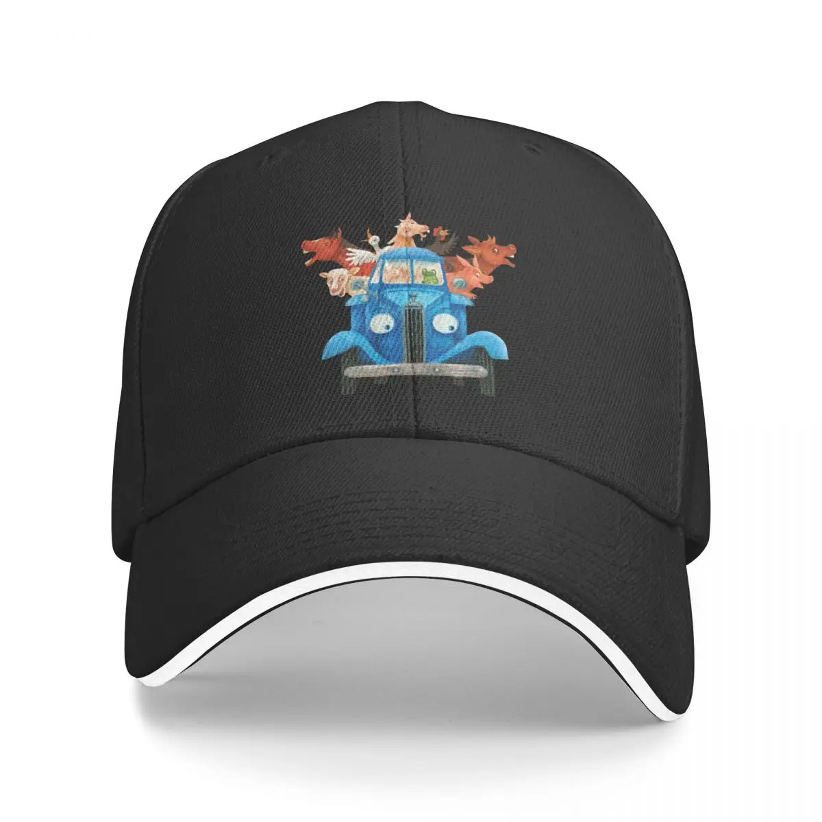 

Little blue truck with farm animals classic illustration Baseball Cap Big Size Hat Golf Hat Man Mountaineering Mens Caps Women's