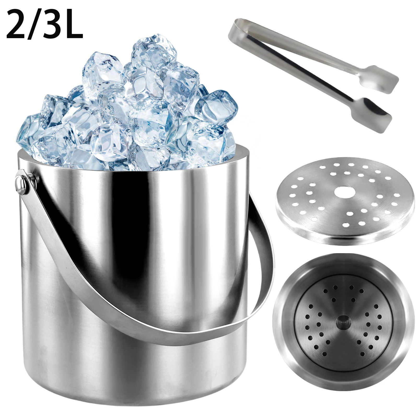 Secchiello Per Ghiaccio In Acciaio Inox - 3.7 Qt, Doppia Parete, Con Pinze - Foto 6
