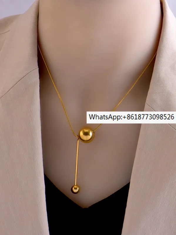 

Titanium Steel Golden Ball Necklace for Women 2021 New Japanese and Korean Light Luxury Cool Style Simple Collar Chain Summer