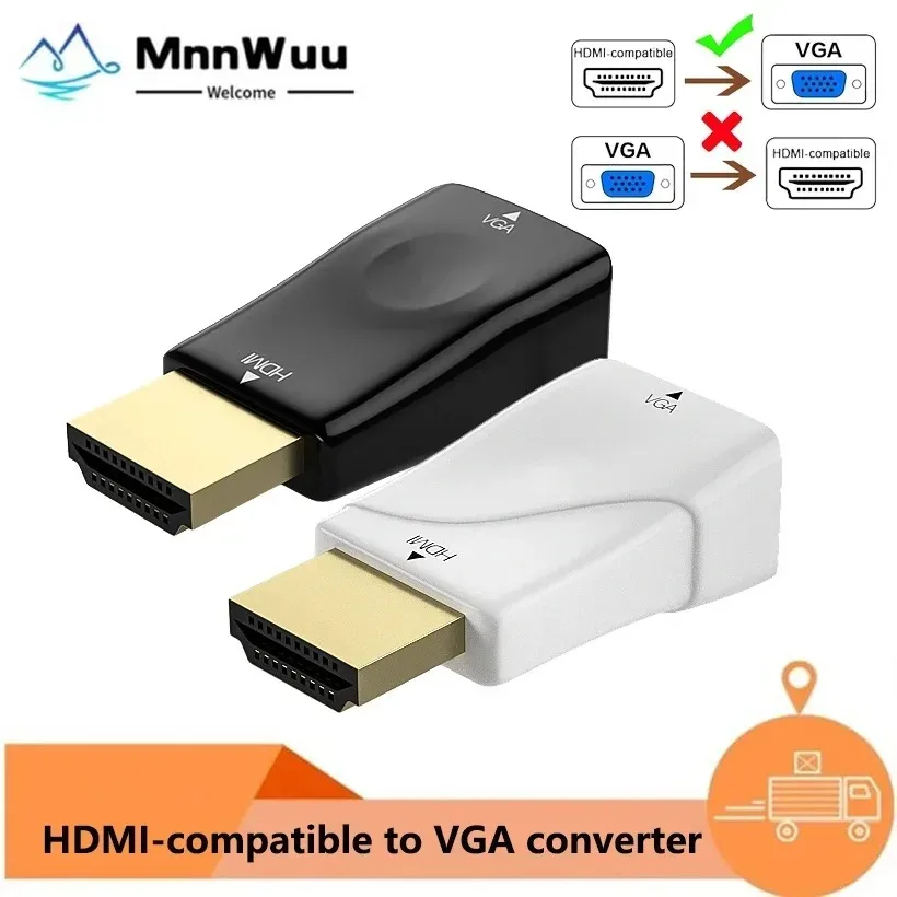 MnnWuu 1080P HDMI 호환 VGA 어댑터 케이블, 가정용 HDMI to VGA 변환기, PC 노트북 프로젝터 TV용 