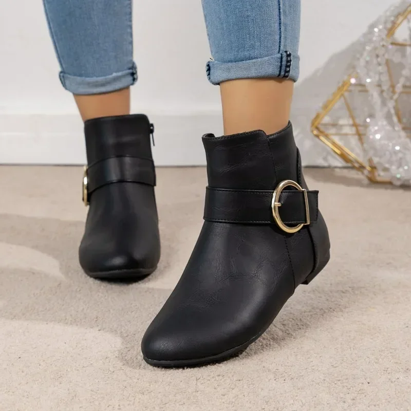 Ankle Boots for Women 2023 New Pointed Toe Women's Boots Simple Black Zipper Boots Plus Size 43 Fashion Platform Shoes Female
