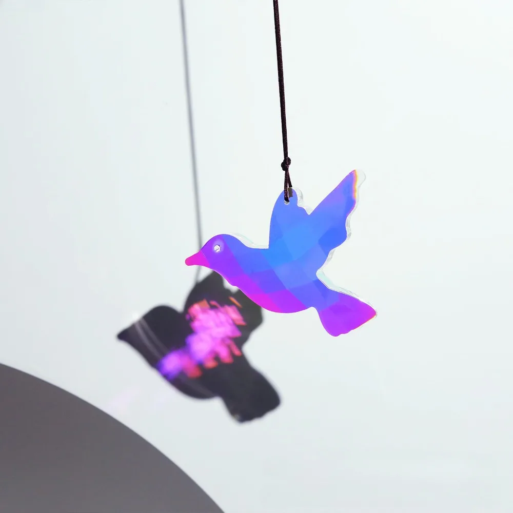 80mm Hummingbird Crystal Suncatcher Glass Prisms Faceted Hanging Rainbow Maker Shinning Lucky Feng Shui Car Pendant Garden Decor