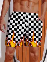2024 Summer 3D Printed Striped Flame Printing Shorts Men's Board Shorts Swim Trunks Drawstring Breathable Short Hawaiian shorts 2