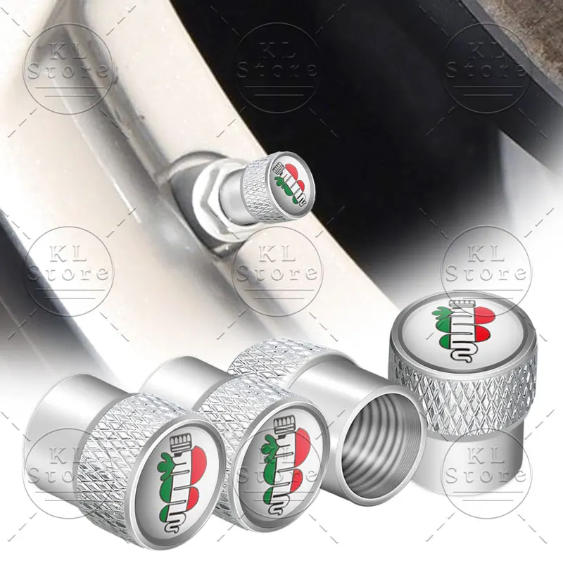 Set of 4 Premium Auto Exterior Logo Metal Tire Valve Caps Dust Covers