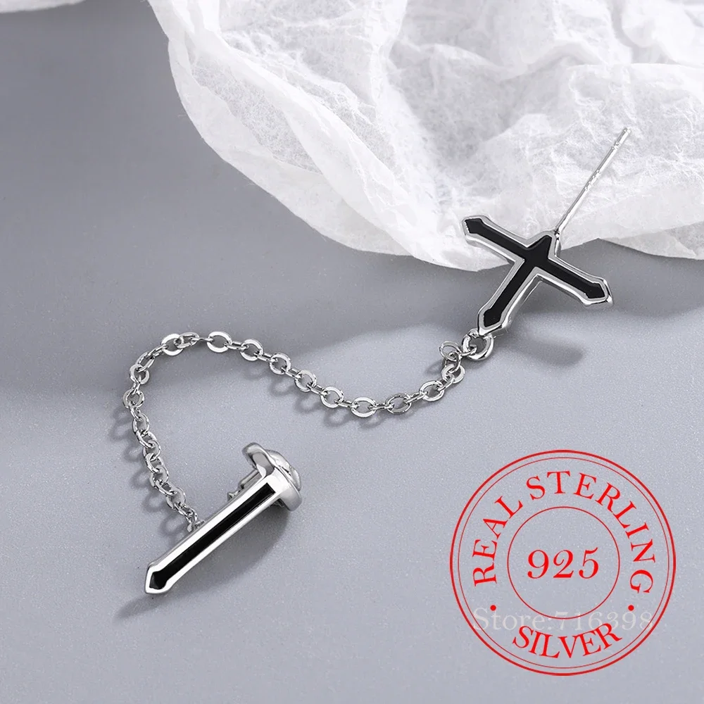 

1 PCS 925 Sterling Silver Black Cross Earrings for Women 2023 Trend New Women's Party Earring Boucle Oreille Femme Gift