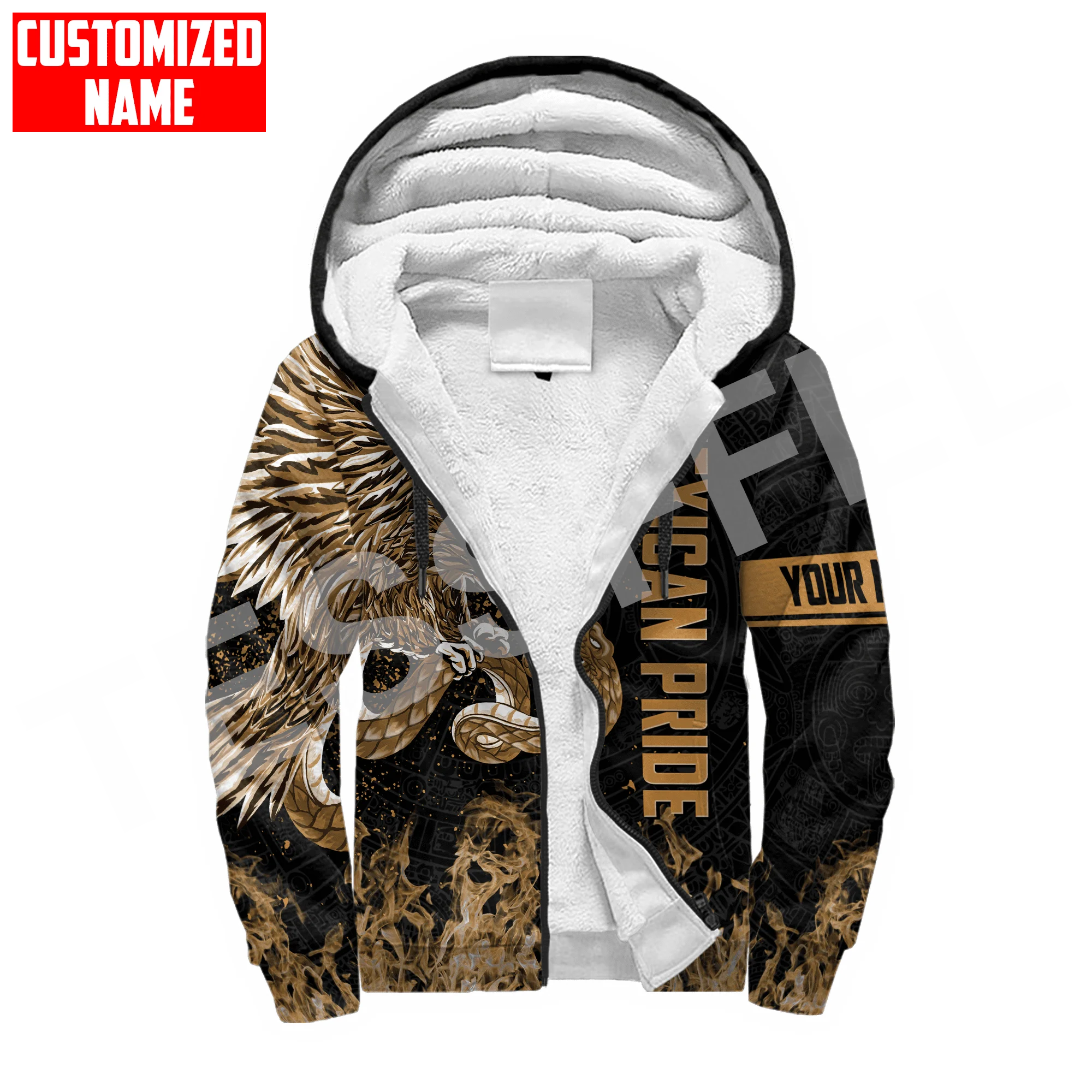 Mexico Proud Eagle Rooster Skull Country Custom Name Tattoo Thicker Winter Coat 3DPrint Men/Women Harajuku Warm Fleece Hoodies X