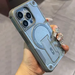 Rugged Military-Grade Magnetic Stand Case with Shockproof Matte Finish for iPhone 13 (Gray)