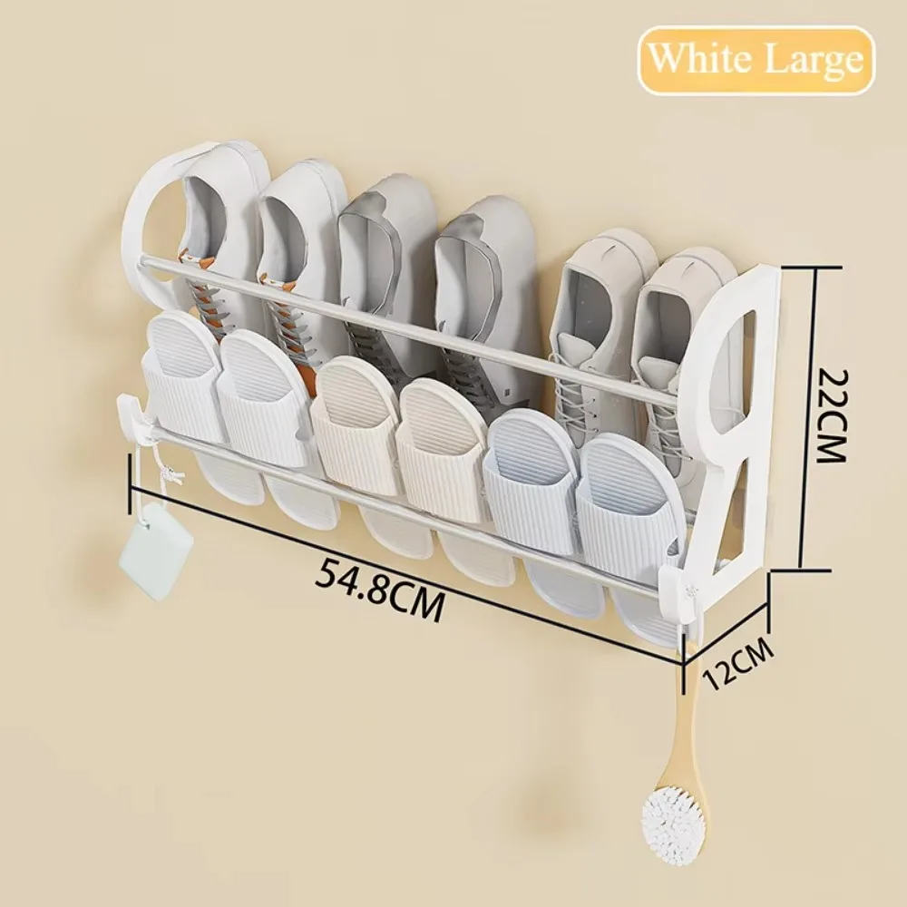 Wall Mounted Shoe Rack Perforation-free Slipper Rack Bathroom Simple Slippers Storage Shelf Multi-functional Household Accessory