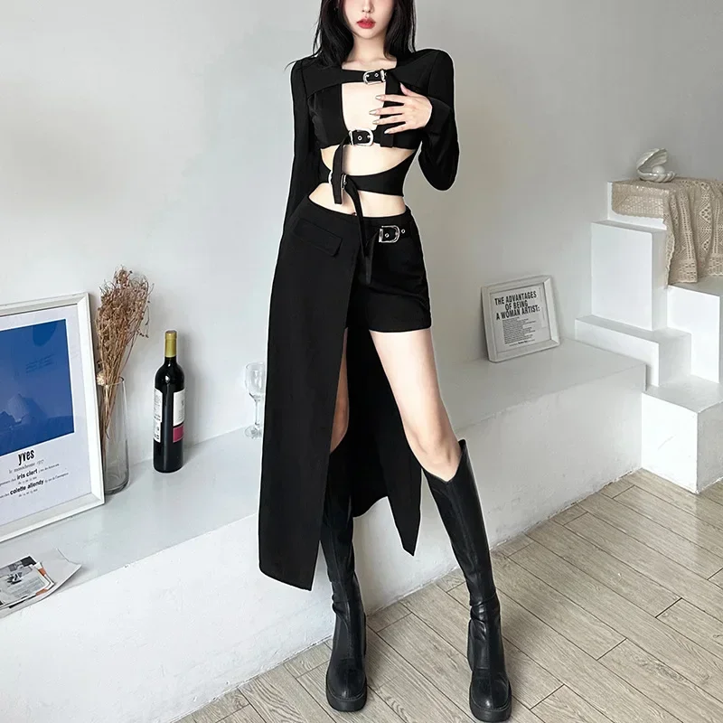 Goth Dark Techwear Gothic Patchwork Sexy Mini Skirts Women