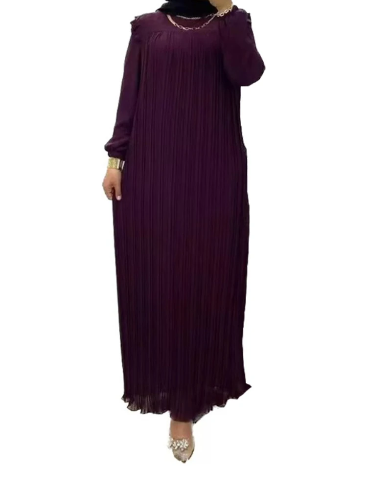 

Muslim Women Party Dress Abaya Dubai Women Kaftans Evening Pleated Dresses Morocco Islam Robe Femme Musulmane Vestidos