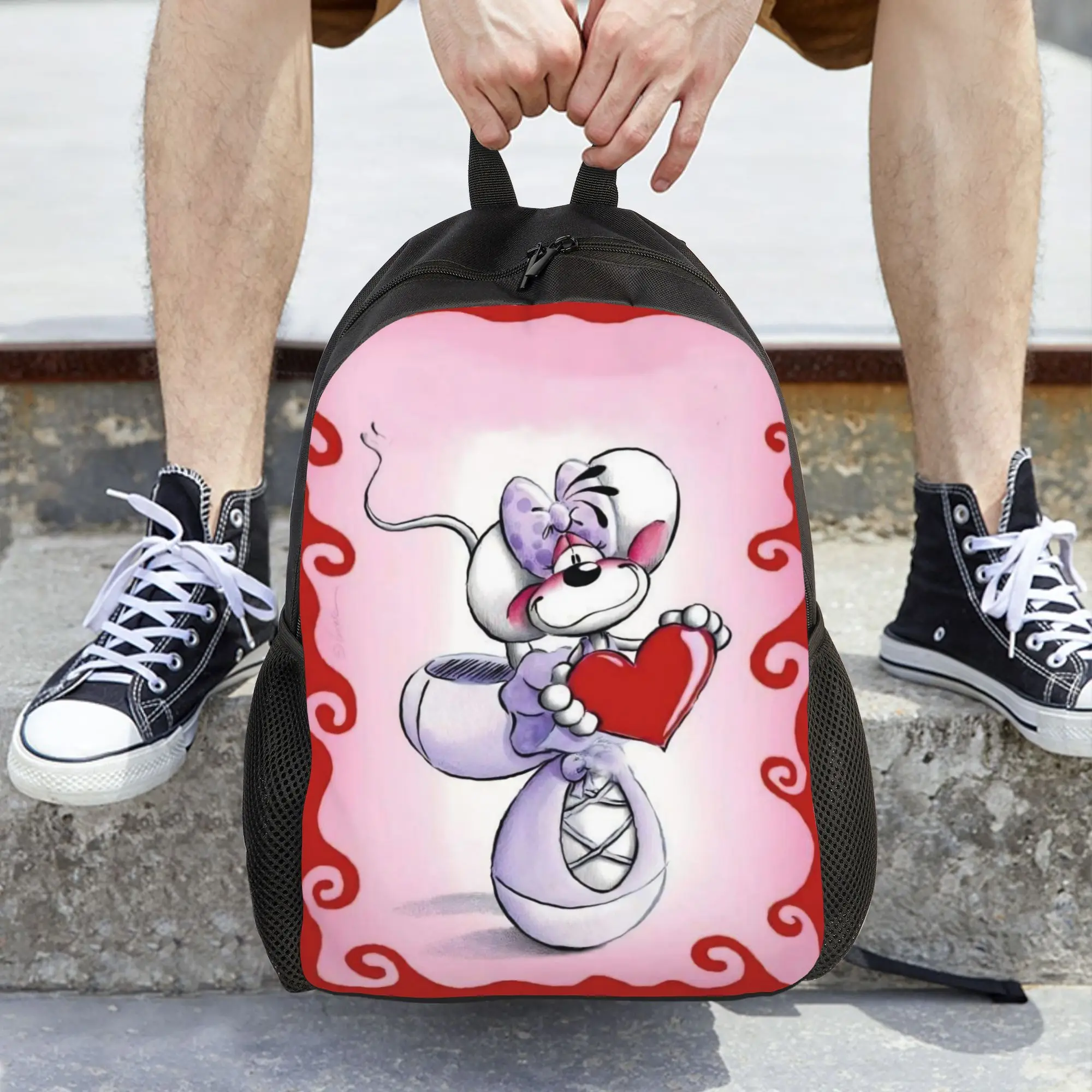 Zaino Cartoon D-Diddl per uomo e donna, alla moda, per scuola superiore, escursionismo, viaggi, borse in tela per laptop, per esterni - immagine 4
