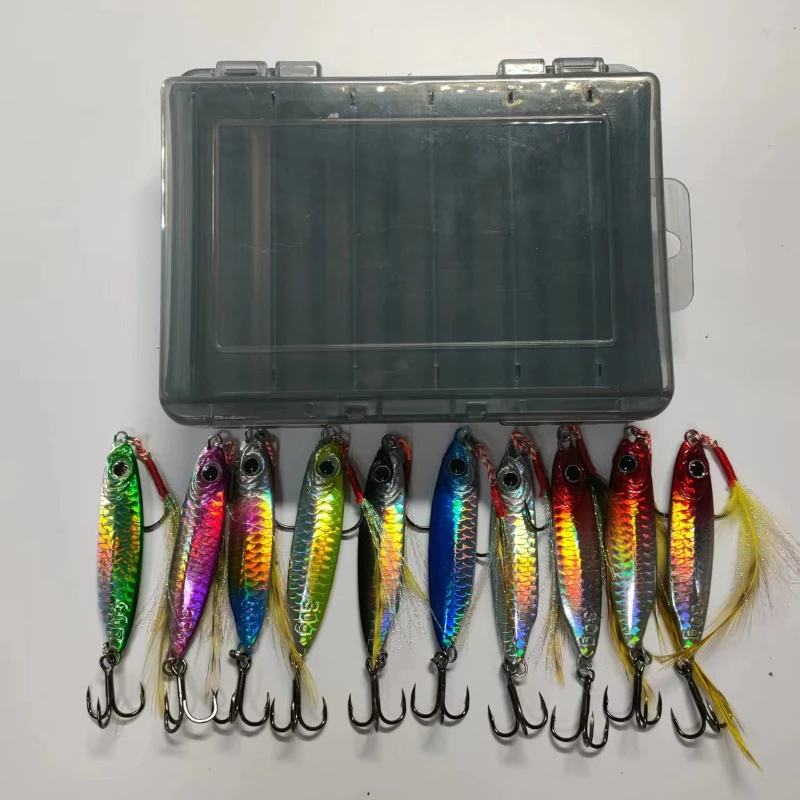 Sideny Fishing Lure 10pcs/box 7g-30g Metal Cast Jig Shore Casting Jigging  Bass Spoon Lure Set With Box Artificial Bait Tackle