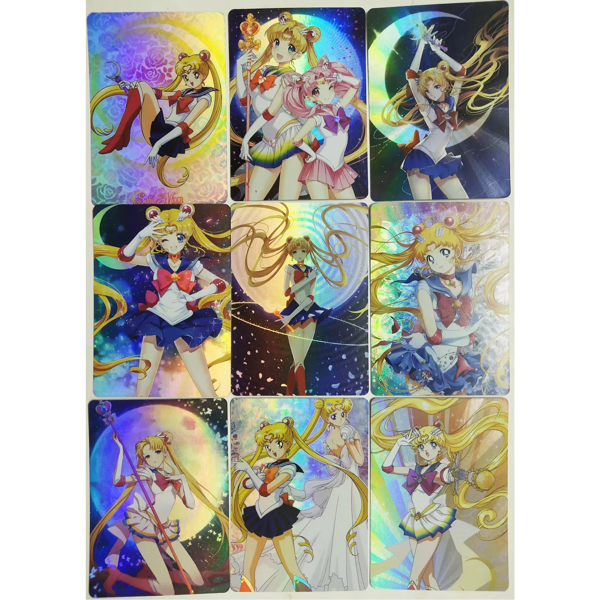 9Pcs/set Diy Self Made Sailor Moon Tsukino Usagi Chibiusa Color Flash Card Classic Anime Game Collection Cards Gift Toy