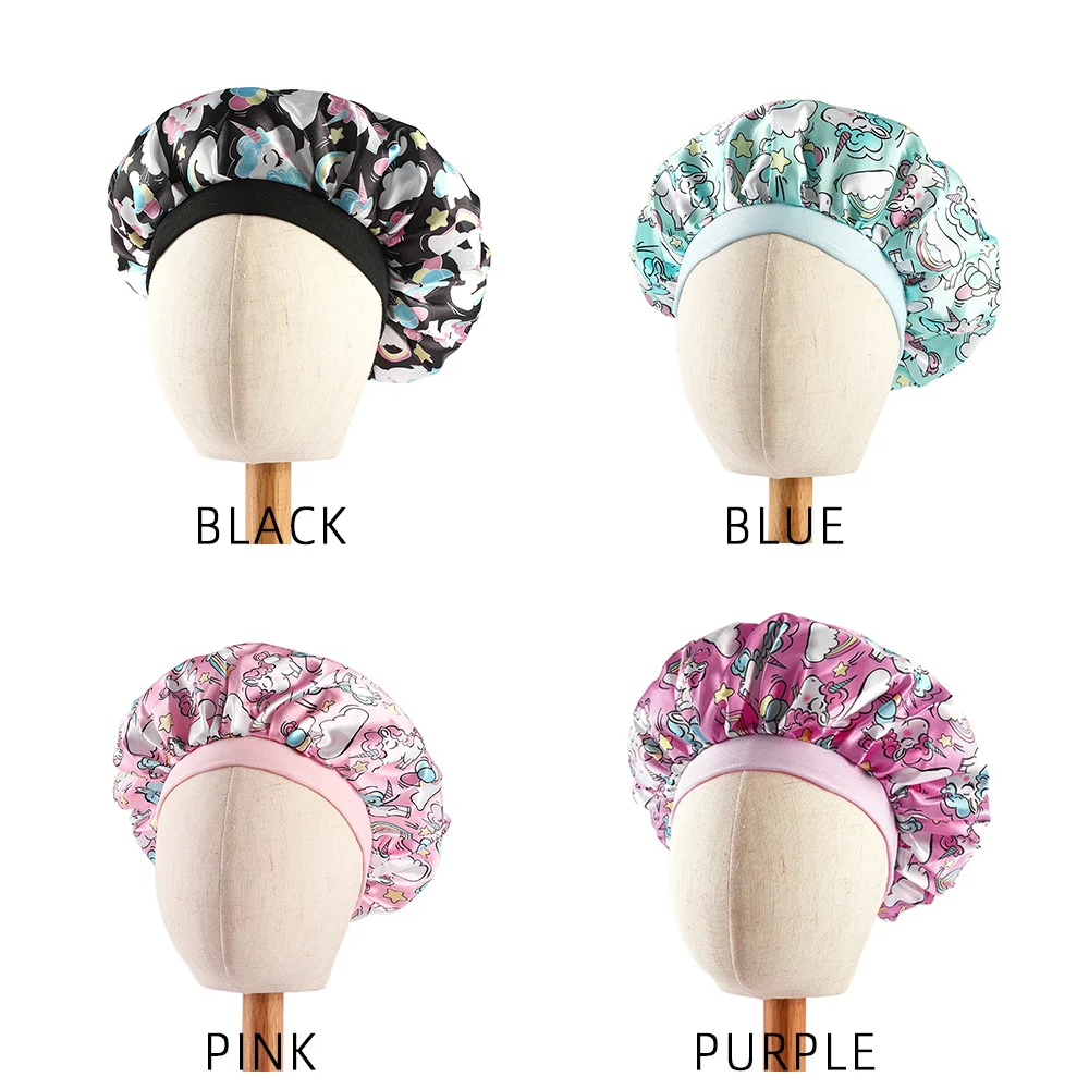 Children's New Bonnet Unicorn Printed Hair Hat with Narrow Edge Elastic Fashion Casual Home Comfortable Sleeping Hat kids bonnet cap
