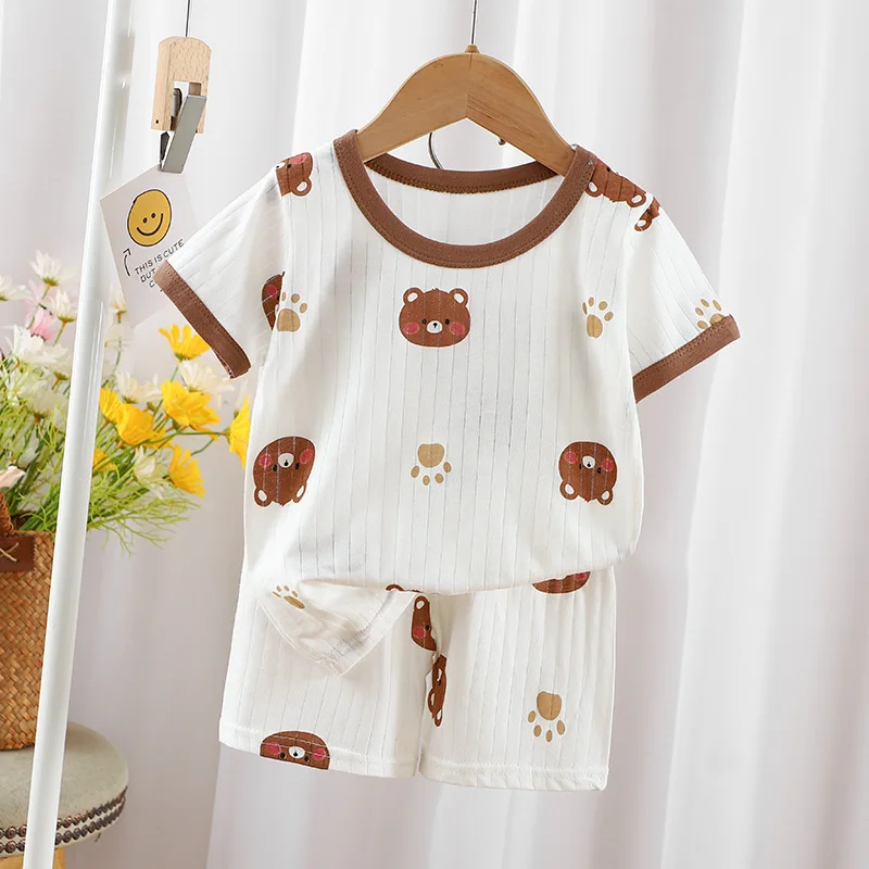 Summer Children's Clothing Boys Girls Short-sleeved Shorts Suit Baby T-shirt + Pants Pure Cotton Clothes Set kids clothing set