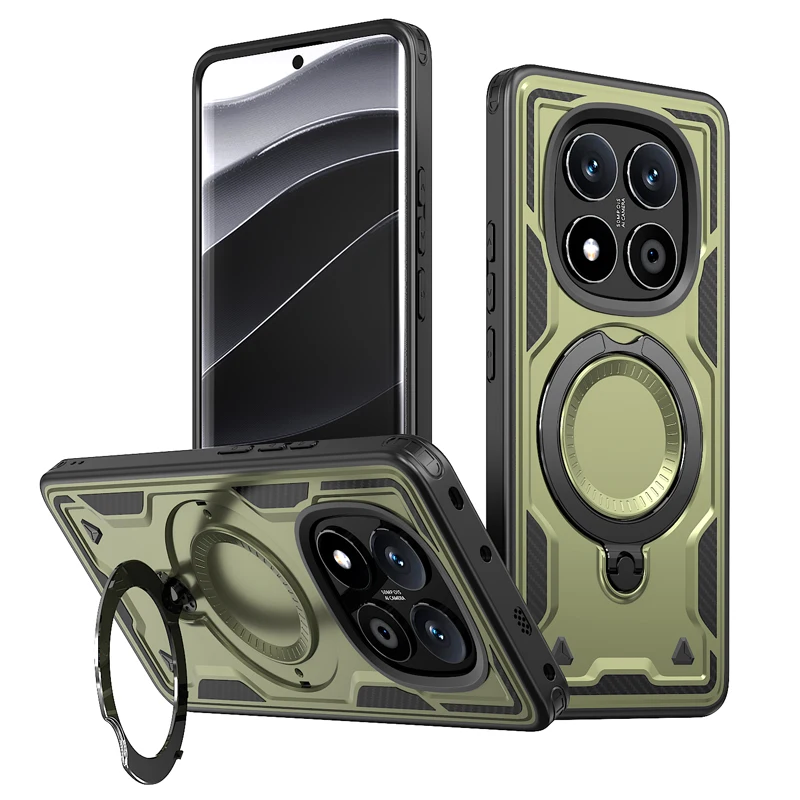 Military Drop-Proof Hard Case with 360° Adjustable Ring Stand