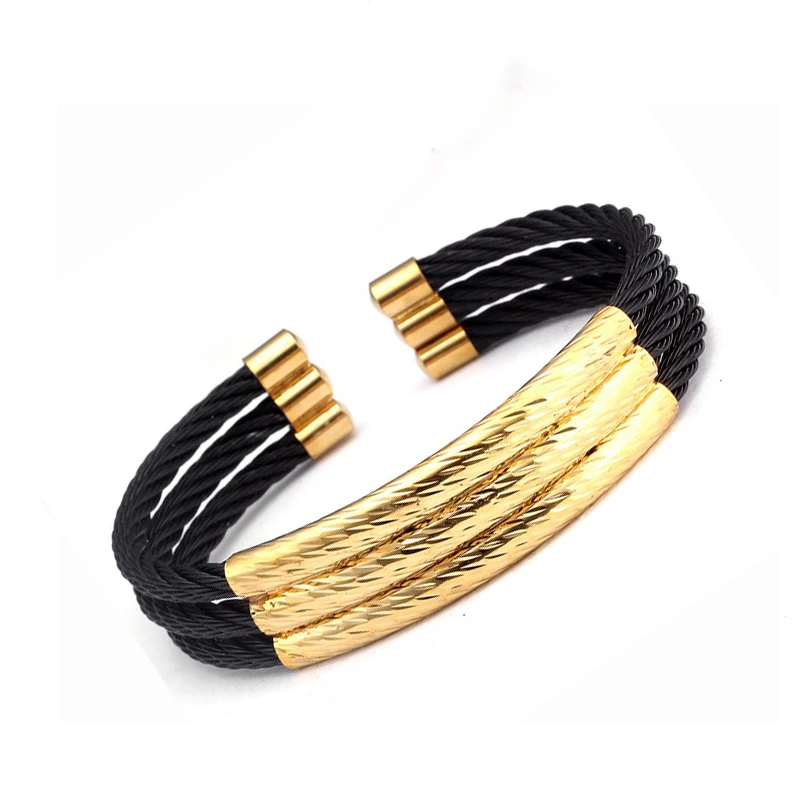 Stainless Steel Bracelets Bangles 3 Layers for Men Women Jewelry Sporty Male Open Cuff Bangles
