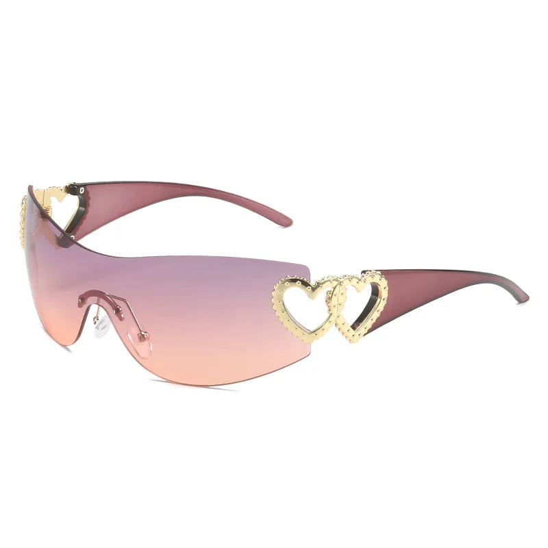 

Модные женские цельные солнцезащитные очки с защитой UV400, винтажные очки с перфорацией в форме сердца, фиолетовые, розовые солнцезащитные очки с градиентными линзами