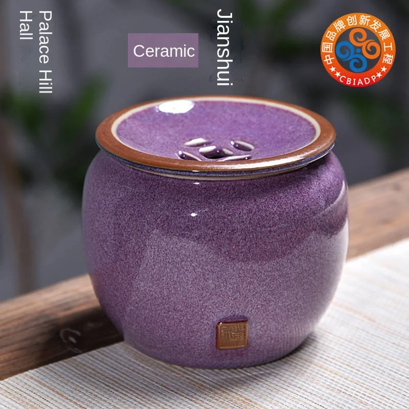 

Ceramic Ru Ware Jianshui Mini Tea Table Jun Porcelain round Water Storage Small Tea Tray Pot Tray Tea Residue Barrel