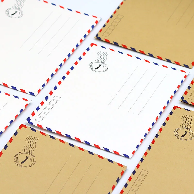 Kraft Paper Envelopes Mailing Envelopes 20pcs/batch kraft paper envelope with color stripe edges aviation envelope storage 17.5 * 12.3cm