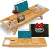 NEW 2 in 1 Bed and Bath Tray - Foldable Bamboo Bathtub Caddy with Adjustable Length, Non-Slip, Device Holder, Wine Glass Slot 1