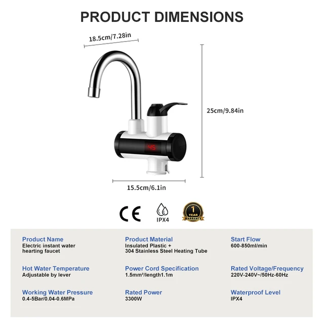 เครื่องทําน้ําอุ่นไฟฟ้า 220V ก๊อกน้ําห้องครัว Tankless ความร้อนทันที Water TAP ไหลอุ่น Mixer ดิจิตอลสําหรับภายใต้อ่างล้างจาน 5