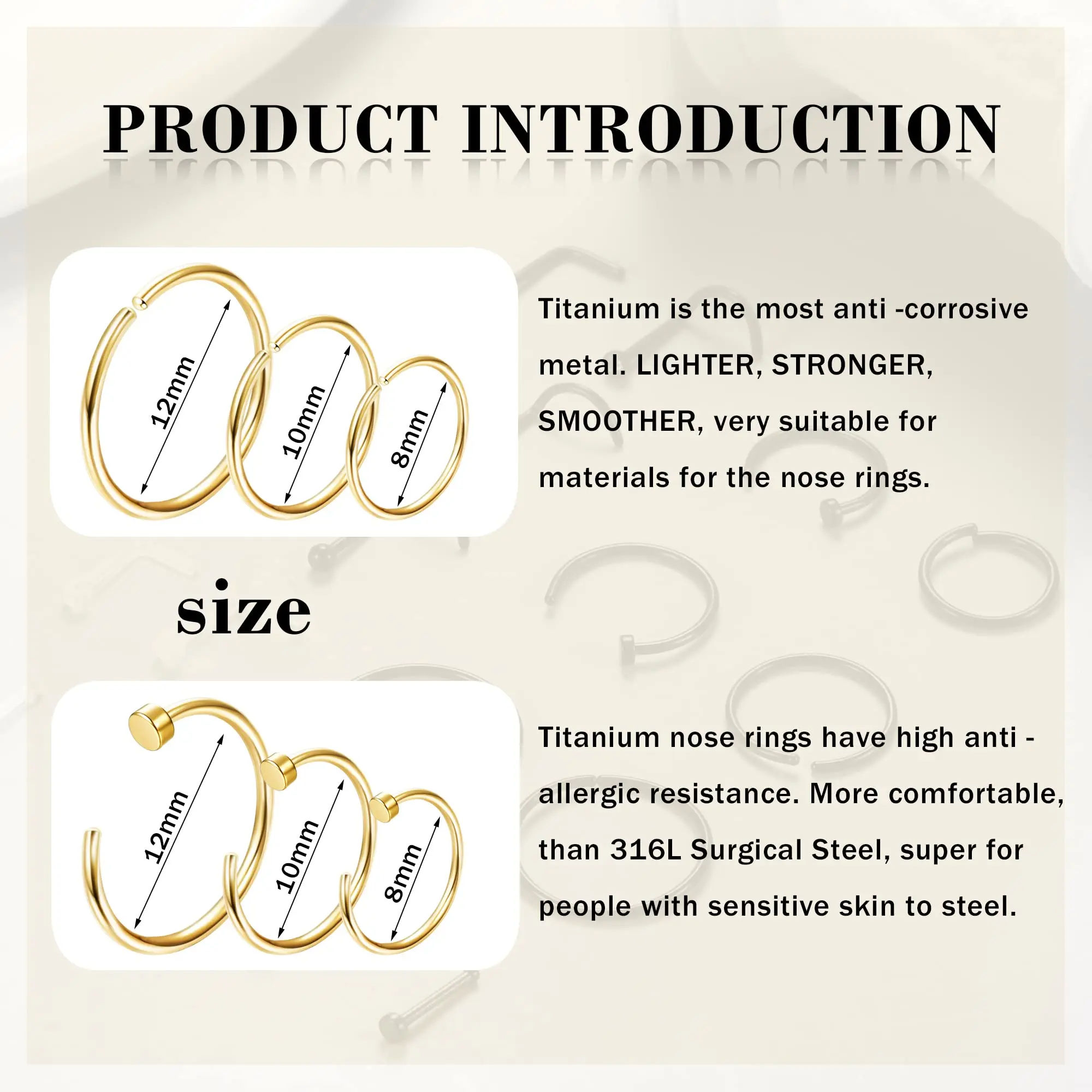 Nose Rings Piercing Jewelry Nose Studs Body Piercing Jewelry Body Jewelry 1PCS/18PCS Hypoallergenic Nose Ring Studs for Sensitive Skin 20G Hoops for Women Men 2mm Small Titanium Nose Piercing Jewelry
