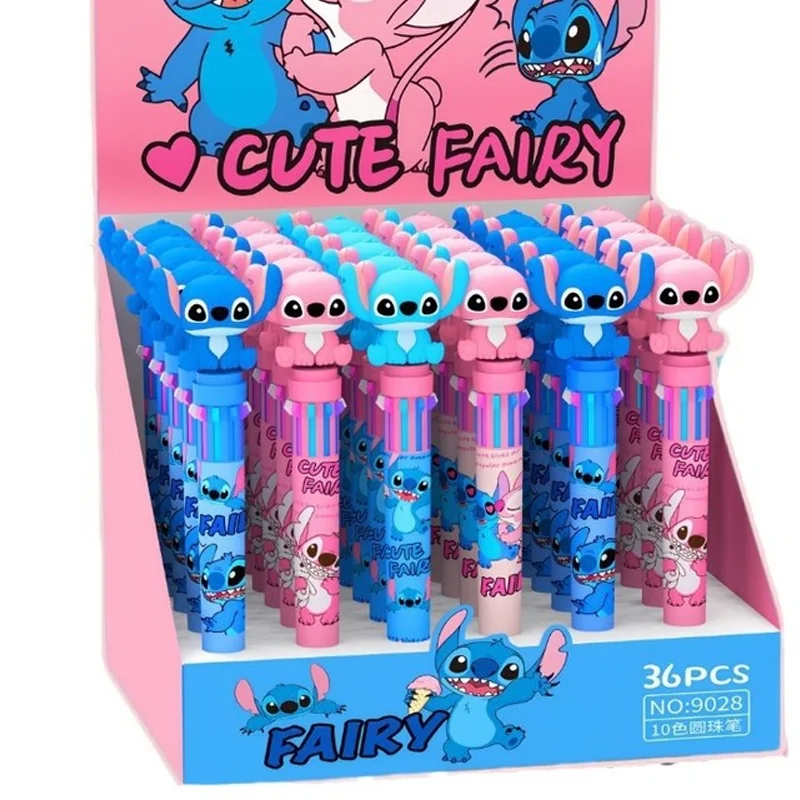 Disney Ballpoint Pen Cartoon Stitch 10 Color Marker 0.7mm Kids Graffiti Multicolor Hand-held Pen Students Learn Stationery 36pcs ballpoint pen
