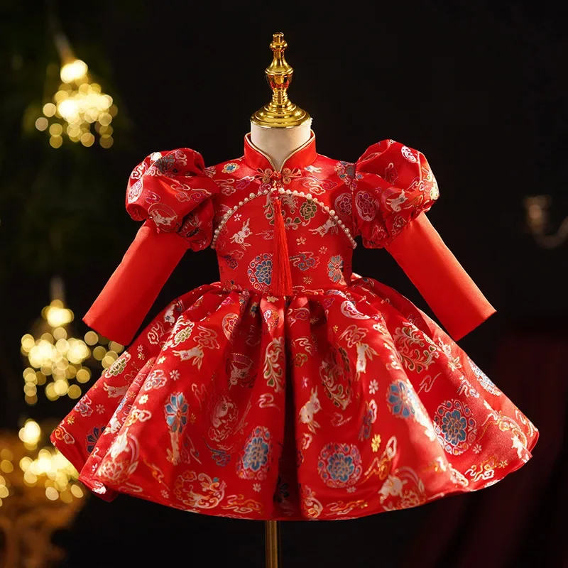 

Baby Girls 1st Birthday dresses Traditional Chinese Clothing Kids princess Children's party Christmas wear dress for eid easter