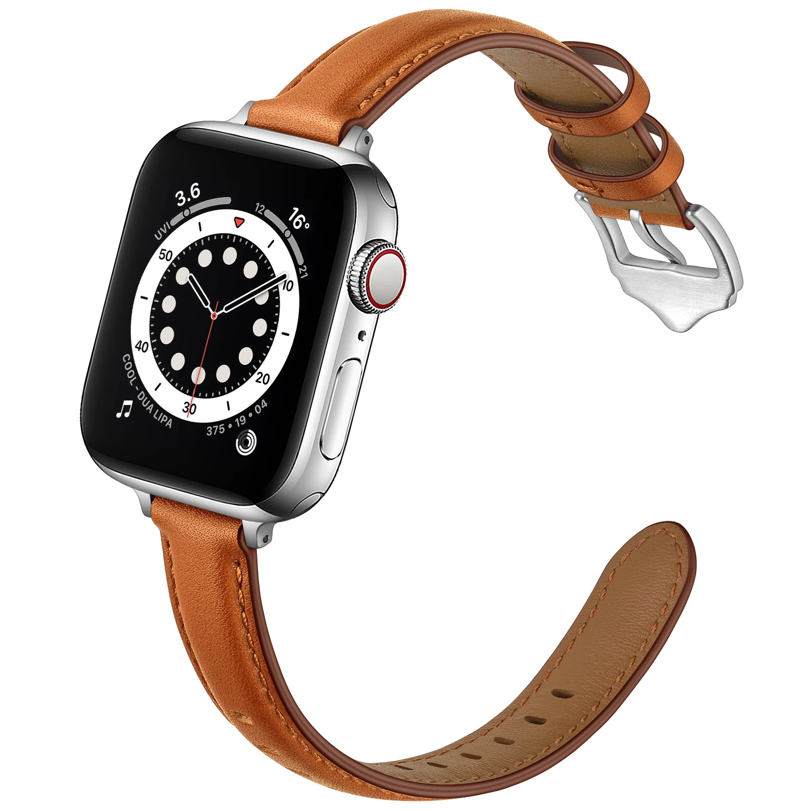 TOP Leather Strap Lady for Apple watch band 40/41/42/44/45/49mm iwatch series 8765432 Light Brown Silver stainless steel buckle