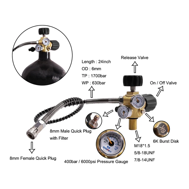 Réservoir Air Acecare 6,8L - 4500psi/300bar - Carbone - CE - PCP/Paintball - Neuf