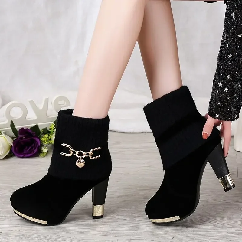 Super High Heels Platform Shoes Women High Heels Women Pumps Shoes Pointed Toe Suede Ankle Boots for Women Thick Heels Boots NEW 5