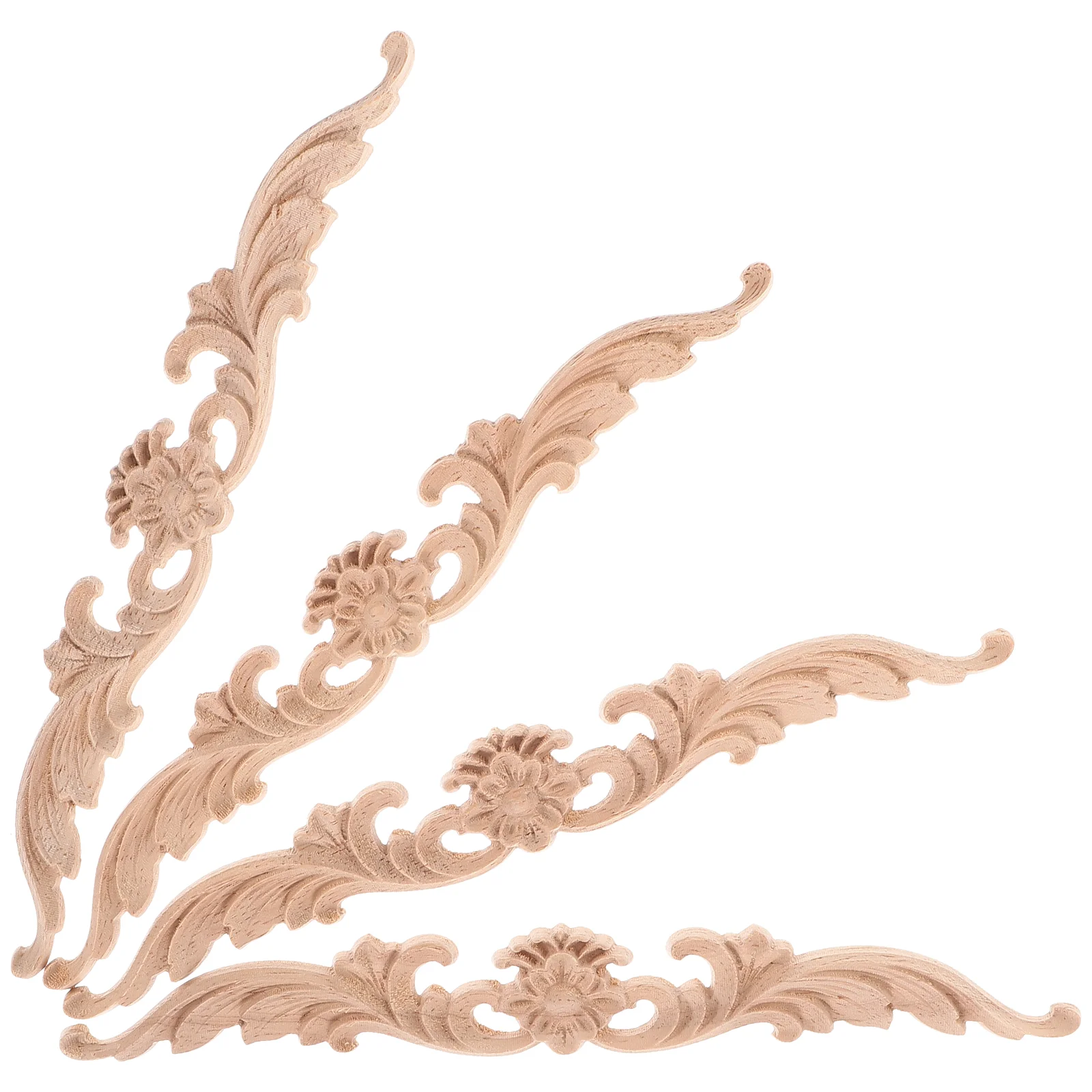 

4 Pcs Retro Decor Wood Carving Solid Accent Appliques Crafts Household Furniture Decal for Chic Wooden
