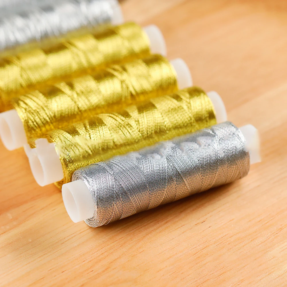 200 Yarns Handmade DIY Patchwork Household Sewing Machine Sewing Thread Embroidery Thread Gold Silver Thread