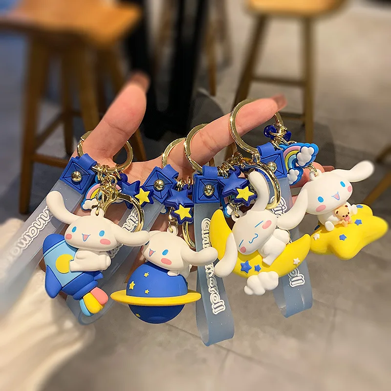 Kawaii Sanrio Cinnamoroll Keychain Cute Cartoon  Cinnamoroll Astronaut Series Keychain Bags Toys Pendant Key Ring Jewelry Gifts 50pcs lot sky blue 3 size pull rope jewelry ring bracelet gift bags jewelery gift bags brace strap pouches 10 12cm 7 9cm 5 7cm