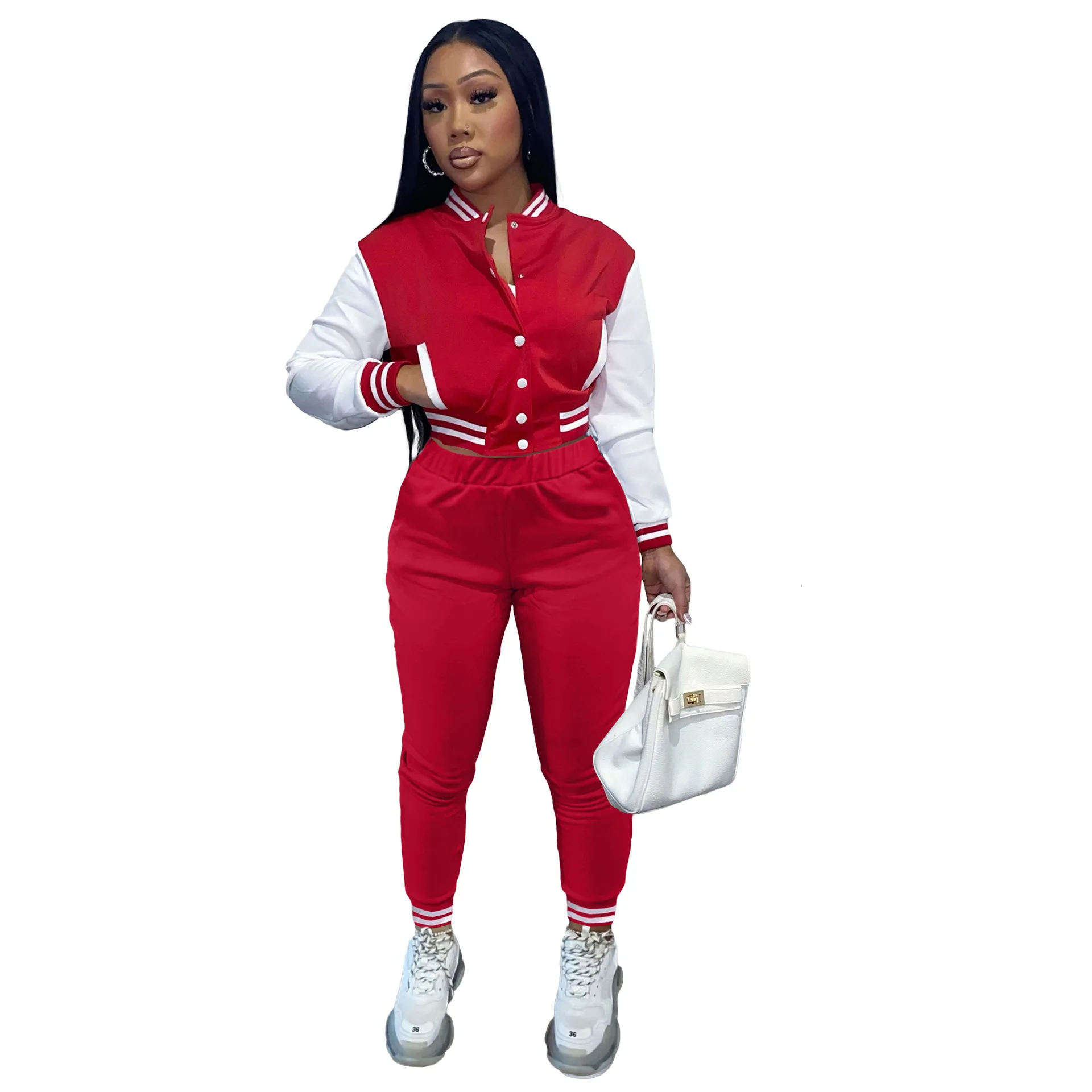 blue pant suit Spring Autumn Women Two Piece Set Baseball Uniform Suit Women Jacket Coat Sport Casual Tracksuit Outfits Varsity Bomber Jacket suit set Suits & Blazers