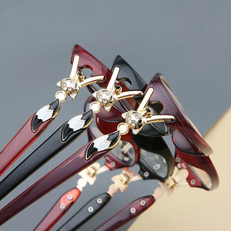 Women Fox Anti-Blue Reading Glasses Ladies Fashion Presbyopic Prescription Eyewear +1.0~+4.0