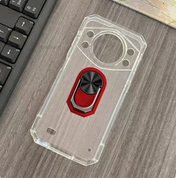 Enhanced Product Title: Durable Silicone Phone Case with Finger Ring and Bracket for Cubot KingKong 9 (Transparent C Red)