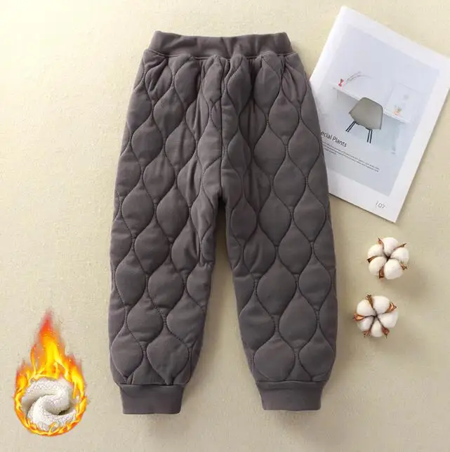 Children's warm pants, autumn and winter plush, school uniform for students, winter three-layer cotton padded pants