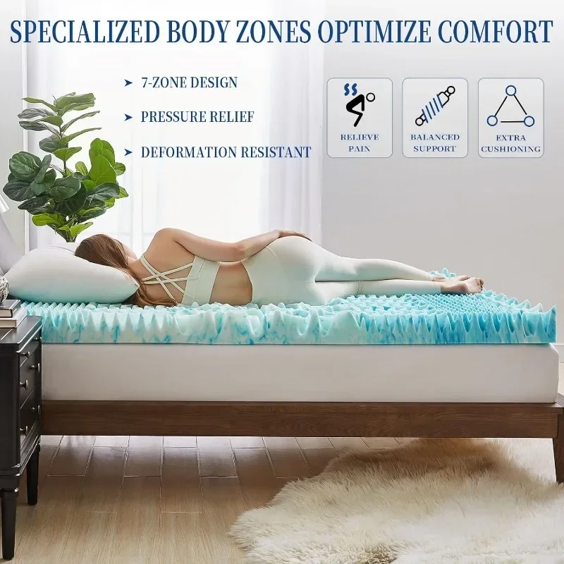 2 Inch Queen Mattress Topper 7-Zone Memory Foam Mattress Topper-Cooling Gel Foam