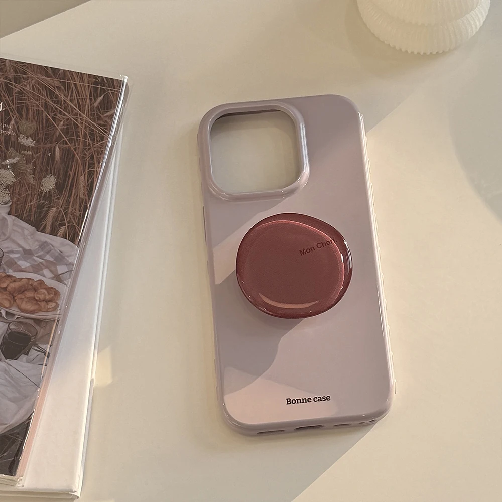 Chic Korean-Style Solid Color Soft Phone Case with Bracket – Shockproof Protective Cover