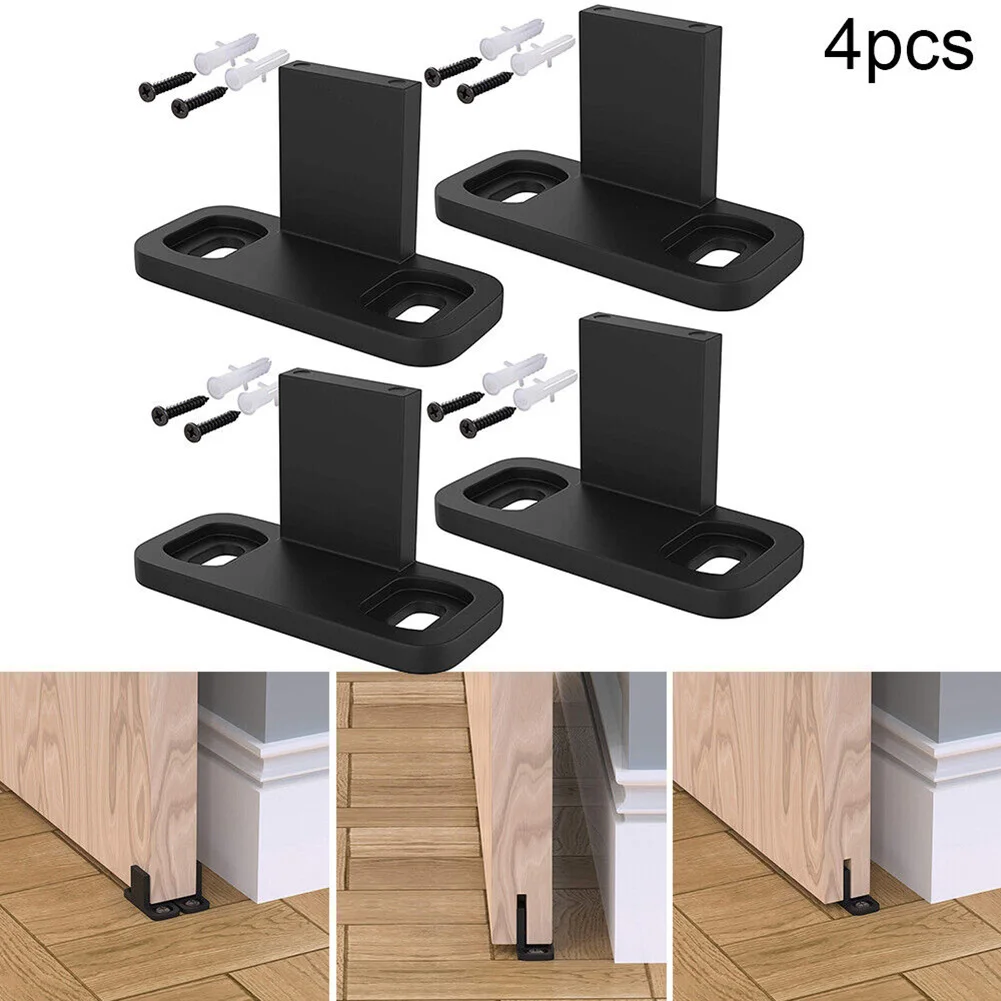 4PCS Sliding Door Slides Rails Barn Door Floor Guide Stay Roller For Sliding Barn Bottom Swing Stopper