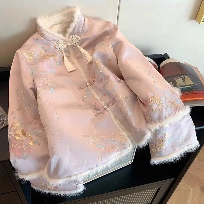 New Spring Autumn Women Vintage Floral Tang Suit Jacket Female Winter Fleece Coat Warm Cotton Clothes Embroider Cheongsam Jacket - AliExpress