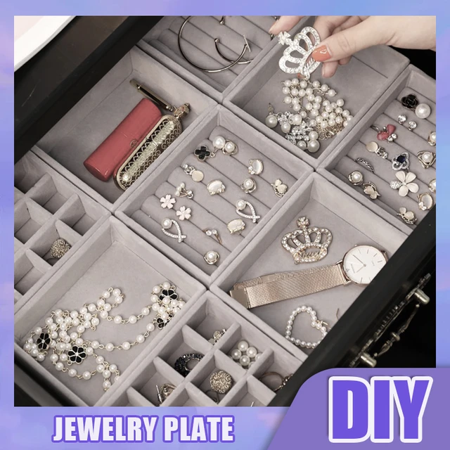 Grey Velvet Jewelry Tray Earrings Bracelet Organizer Box Ring