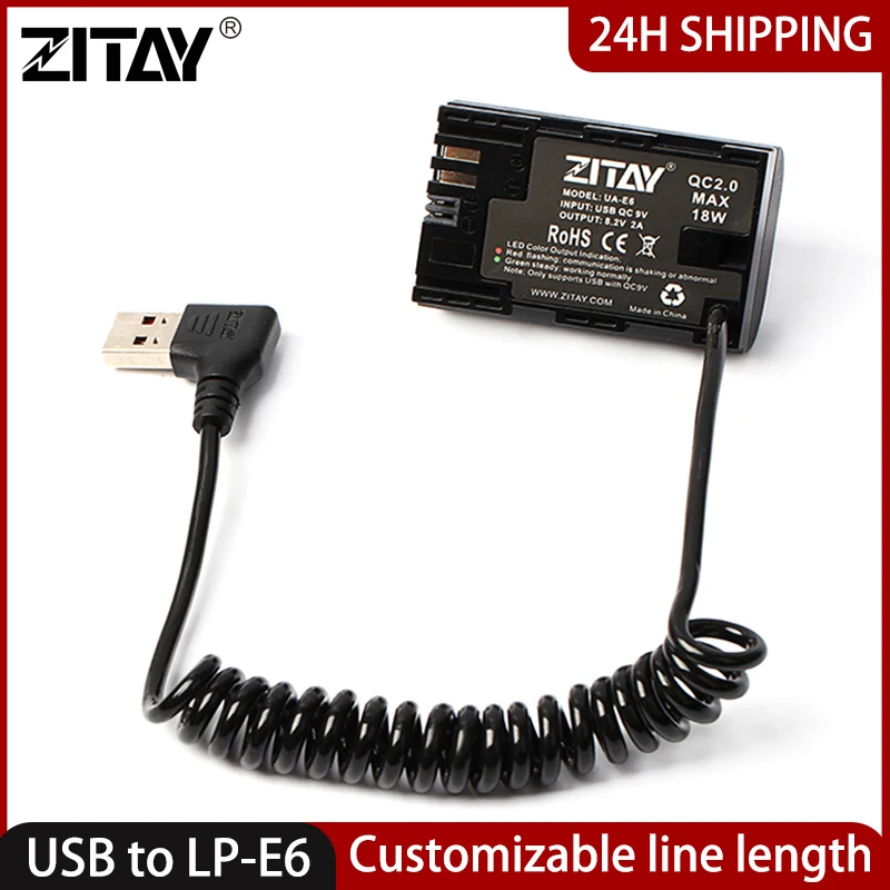 

ZITAY USB to LP-E6 Camera Dummy Battery for Canon EOS 5DS 5D Mark IV 5D Mark III 5D Mark II 6D 80D 70D 60D 60Da Led Light Power