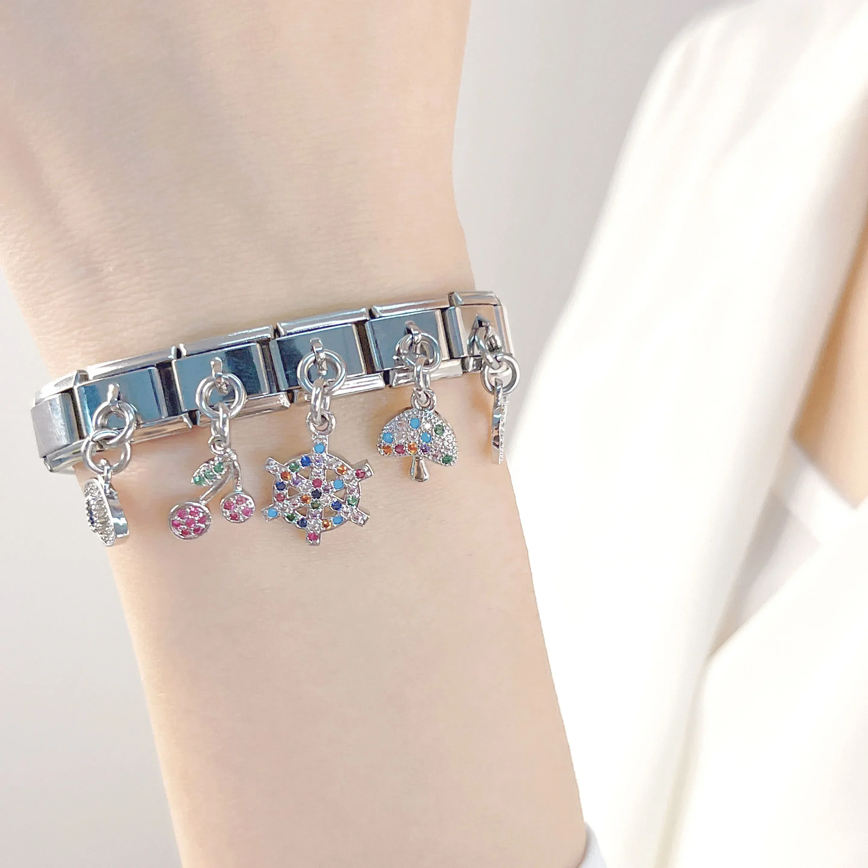 CZ Elephant Dragonfly Charm Italian Link Fit DIY 9mm Stainless Steel Bracelet DIY Jewelry DJ600 Hapiship charm bracelet