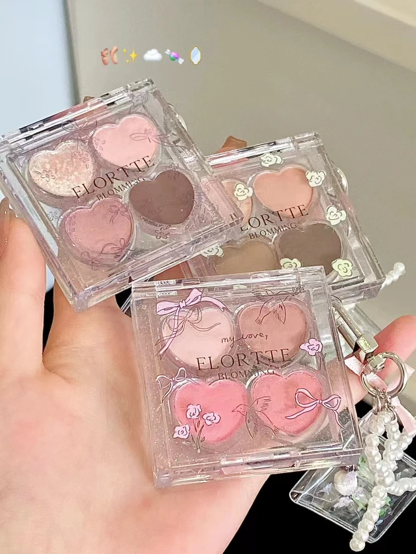 FLORTTE Love Series Eyeshadow 4-color Matte Powder Fine Shimmer Multi-purpose Portable Palette Highlight Blusher Brightening