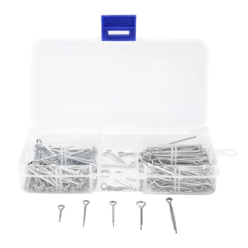 

175Pc SPLIT PINS Cotter Fixings Set Assorted Sizes Zinc Plated Steel Hard Case