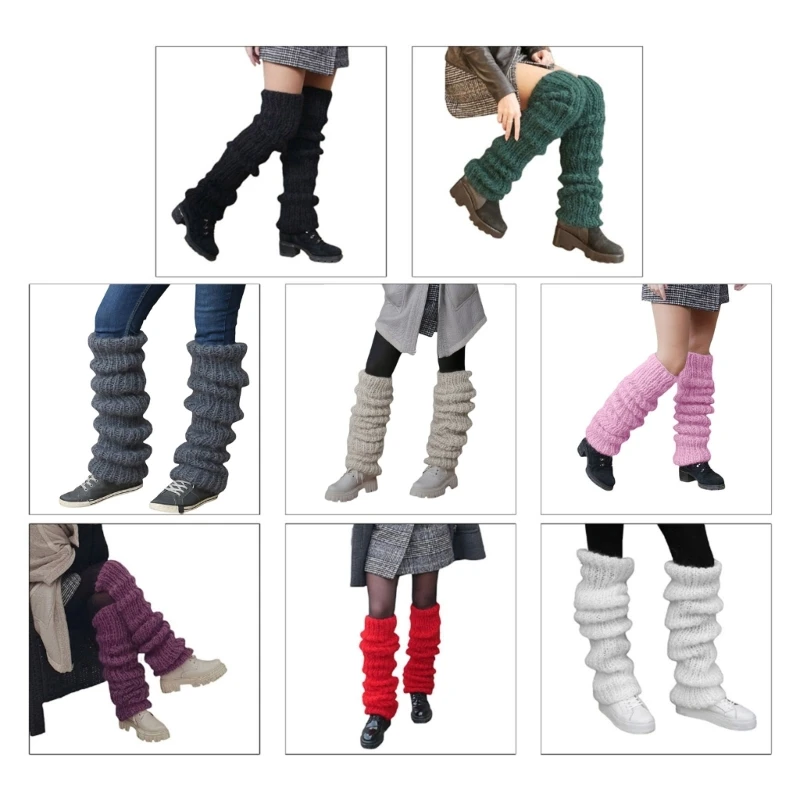 

Women Winter Chunky Crochet Knitted Warm Leg Warmers Long Socks Solid Color Thermal Slouchy Furry Boot Cuffs Stockings 37JB