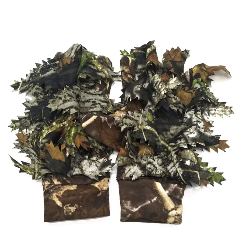 Outdoor Hunting Fishing Shooting 3D Maple Leaves Bionic Camouflage Full Finger Skidproof Silicone Dots Non-Slip Hunter Gloves